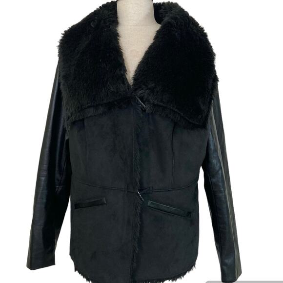 Faux leather fur moto jacket by Venus ladies plus size 16 black vegan suede coat - Picture 3 of 10